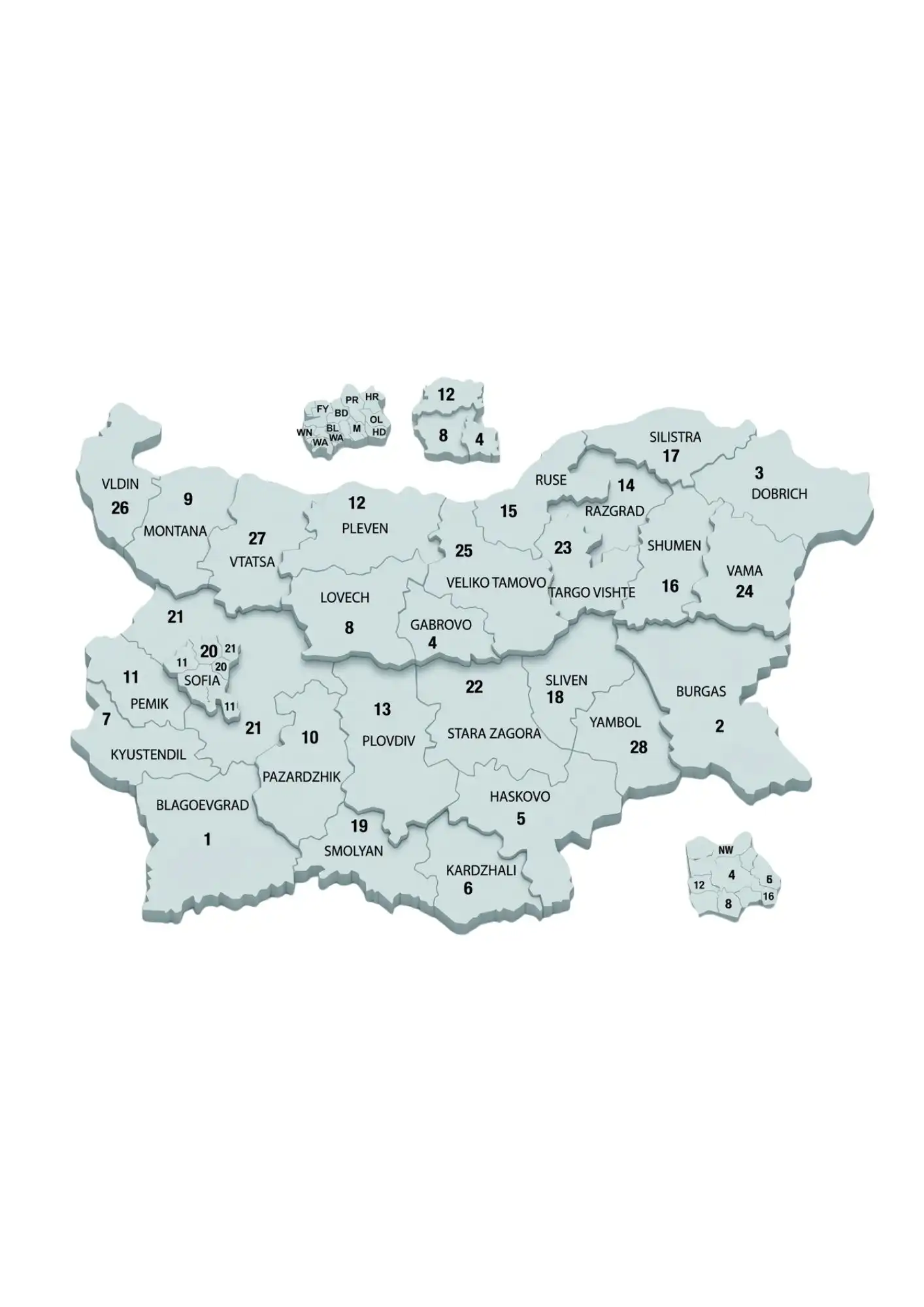 Postcode map of Bulgaria