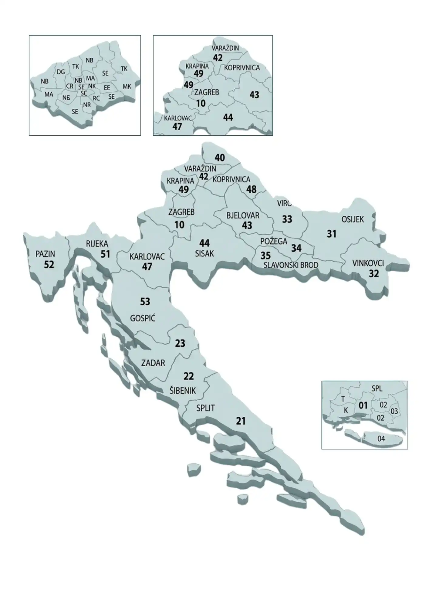 Postcode map of Croatia