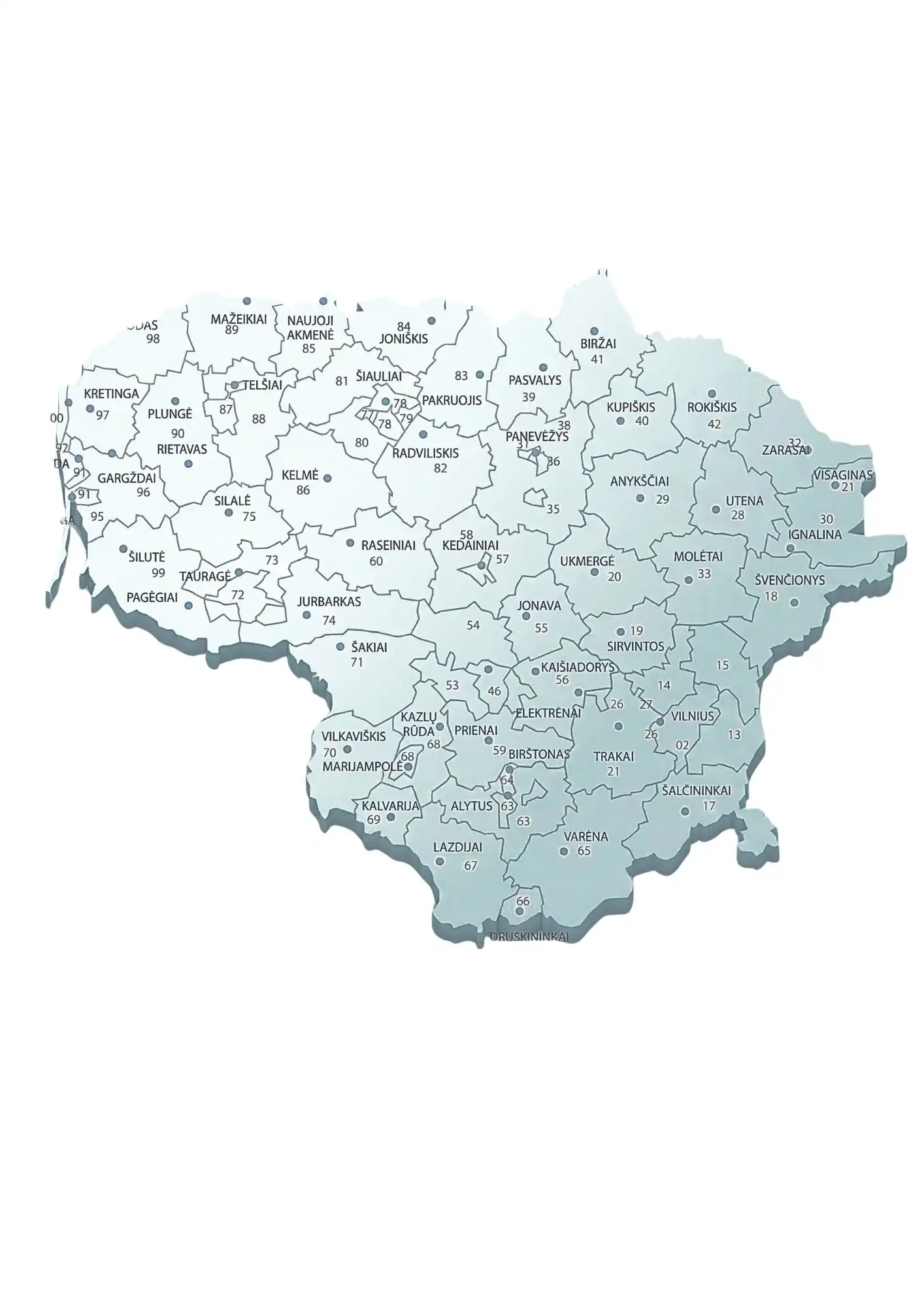 Postcode map of Lithuania